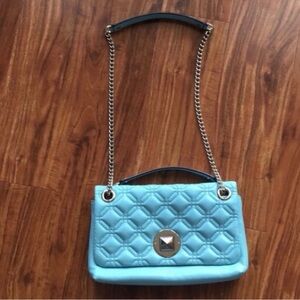 NWOT New Kate Spade Baby Blue Leather Quilted Flap Chunky Chain Shoulder Bag